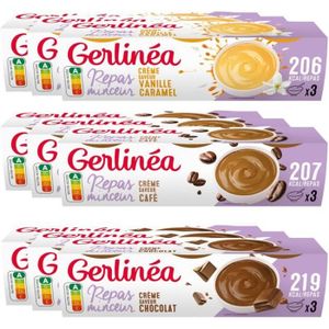 SUBSTITUT DE REPAS Gerlinéa - Lot de 27 Coupelles Repas Minceur - Substituts de Repas Complets et Rapides - Saveurs: Café, Chocolat, Vanille-Caramel