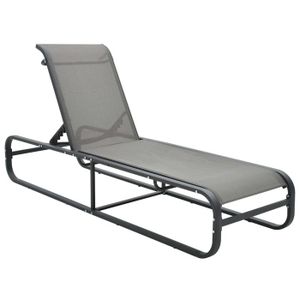 CHAISE LONGUE Transat chaise longue bain de soleil lit de jardin terrasse meuble d'extérieur aluminium et textilene gris