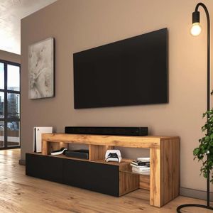MEUBLE TV Asten - Meuble TV - Chêne Wotan - 172 cm - avec front noir - LED