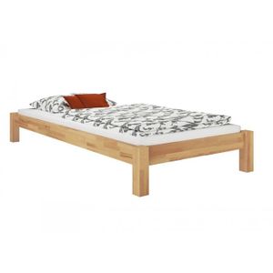LIT COMPLET Lit simple style futon en hêtre naturel 120x200 av