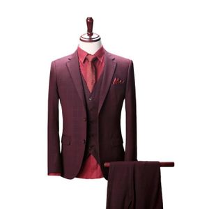 Costume Homme De Mariage Et Casual Mince à Carr Rouge