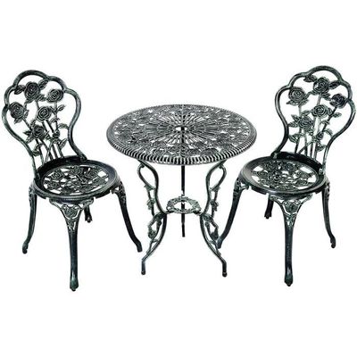 GIANTEX Ensemble Table et 2 Chaises de Jardin en Fonte+Aluminium,Meuble de Jardin  Extérieur,Table avec Trou de Parasol,Style Vintage - Cdiscount Jardin