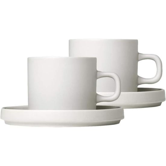 Blomus PILAR Lot De 2 Tasses à Café 200 Ml Avec Soucoupe – Grès Moonbeam Beige Clair, Élégance Minimaliste, Lave-Vaisselle & Micro-Ondes