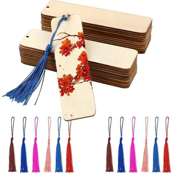 5 Marque-pages En Bois Avec Pompons - Motif Tour Eiffel Paris, Pour Livres, Carnets, Cadeau Lecture