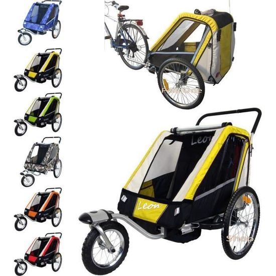 Remorque à vélo PAPILIOSHOP LEON pour 1 ou 2 enfants - Roues arrières de 20" amorties - Disponible en 4 couleurs