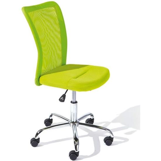 Chaise de bureau enfant piètement métal revêtement tissu mesh vert
