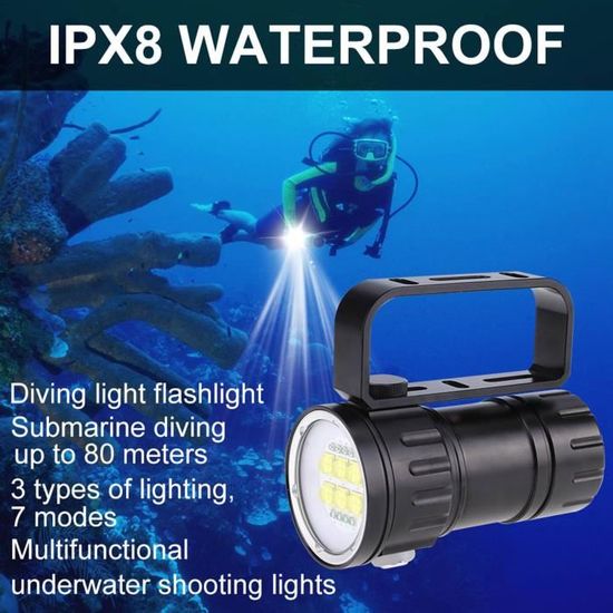 Lampe de plongée 10000 lumens, XHP50.2 LED torche sous-marine, torche de  plongée super lumineuse