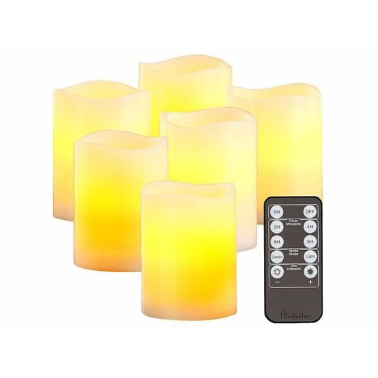 Lot De 2 Bougies LED Avec Revêtement En Cire Véritable - Hauteur 9,1 Cm, Ø 4,4 Cm, Couleur Crème - Effet Flamme Réaliste, Minuterie 6h/18h - Fonctionne Sur Piles AAA - 9