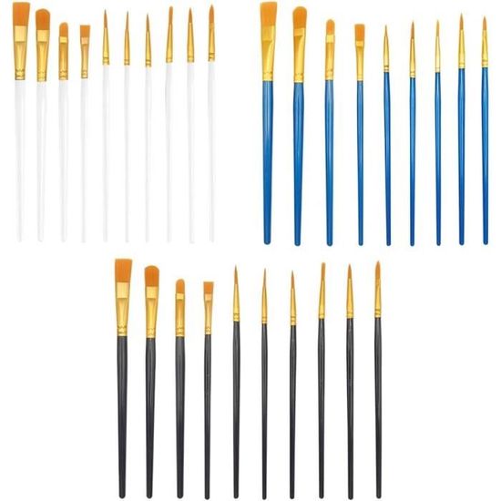 Lot De 30 Pinceaux Plats – Poils Synthétiques, Manche Bois, Jaunes, Pour Peinture à L’huile