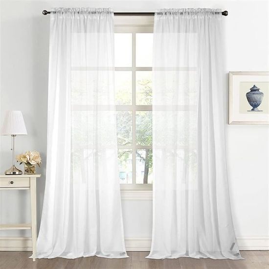 Voilages Blancs 2 Pièces - Passe Tringle, 100x200 Cm, Tulle Souple Pour Salon, Chambre, Cuisine - 13