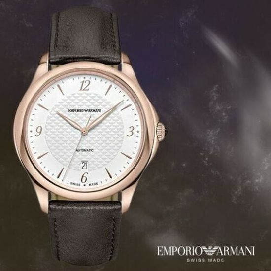 MONTRE HOMME EMPORIO ARMANI swiss made Mouvement automatique avec Date Bracelet Cuir et Cadran Or Rose