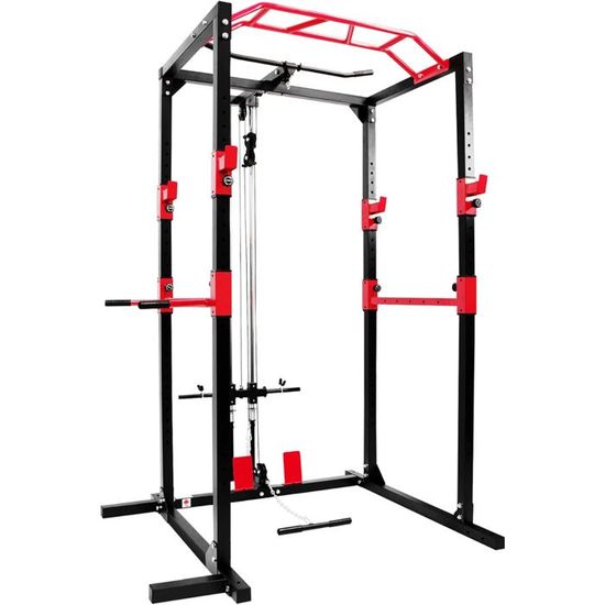 Power Rack Cage De Squat Avec Barre De Traction | Charge Max 400 Kg | Hauteur 211 Cm | Certifié EN957 | Extensible | Pour Home Gym