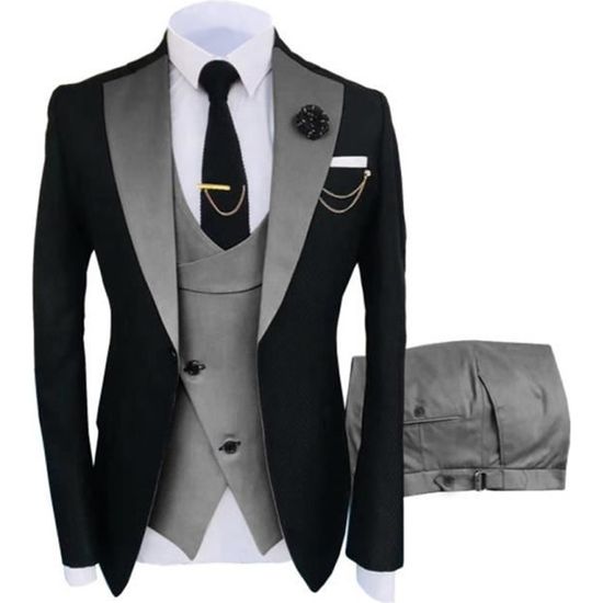 Costume pour Homme pièces Veste et pantalon Gilet Jacquard Slim Blazer de  soirée de mariage d'affaires-Gris Foncé