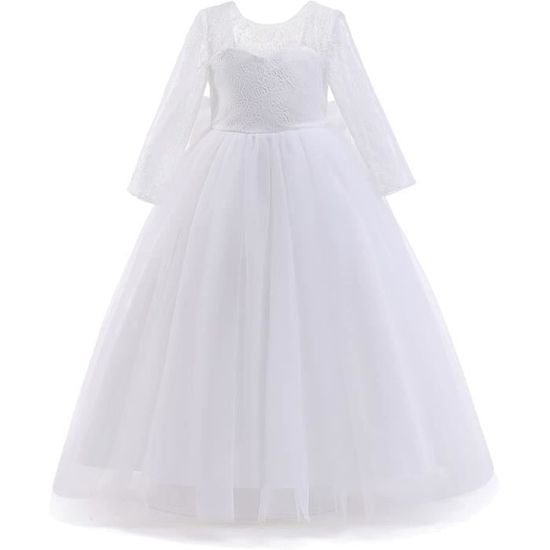 Robe Princesse Dentelle Fille 1-14 Ans - Robe Mariage Baptême Anniversaire Demoiselle D'Honneur Fleur Élégante