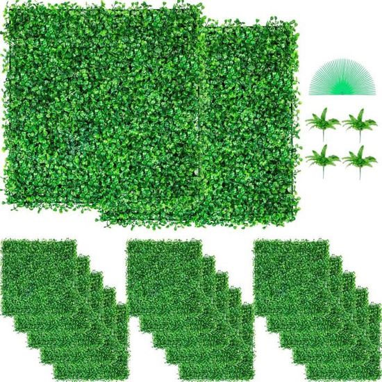 Plaque végétale artificielle Buis - feuilles UV résistant - 25cm vert