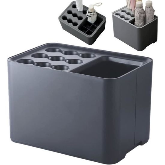 Porte-parapluie Design Vintage Gris - 15 Emplacements, Bac D'égouttage Amovible - 26,5 X 18 X 18 Cm