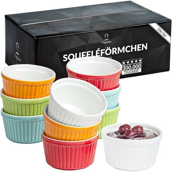 Highkit Lot de 6 Ramequins en Porcelaine 200ml Blanc 9×5.3cm
