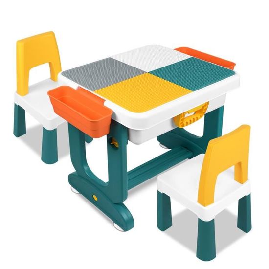 UISEBRT Ensemble Table de Bloc pour enfants avec chaises Table de jeu multifonctionnel Set de chaises pour Chambre et Jardin