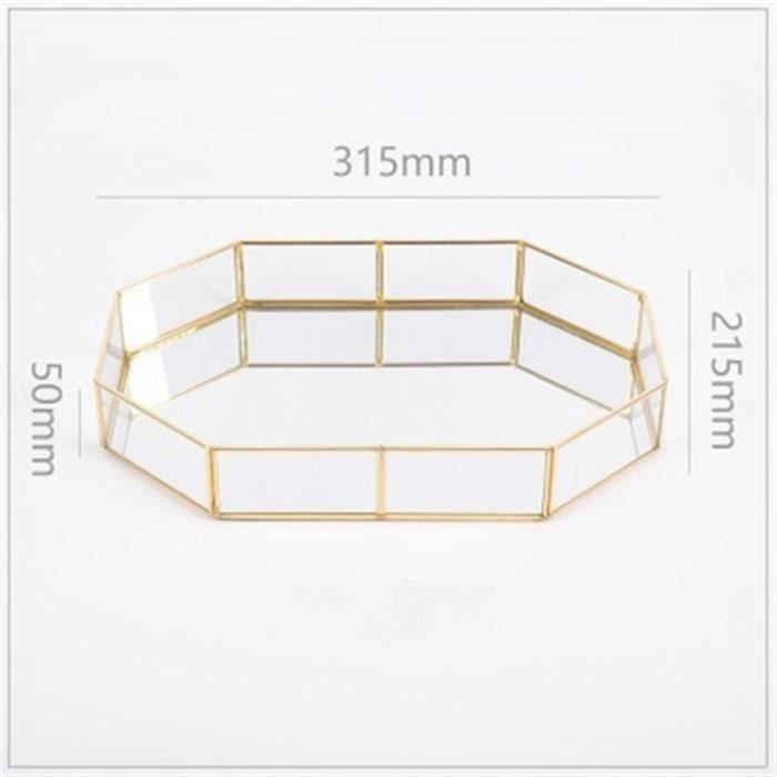 Verre Plateau de rangement Or Plateau Facile bijoux cosmétique Décoration Rétro Bande de cuivre Polygone 315*215*50 mm