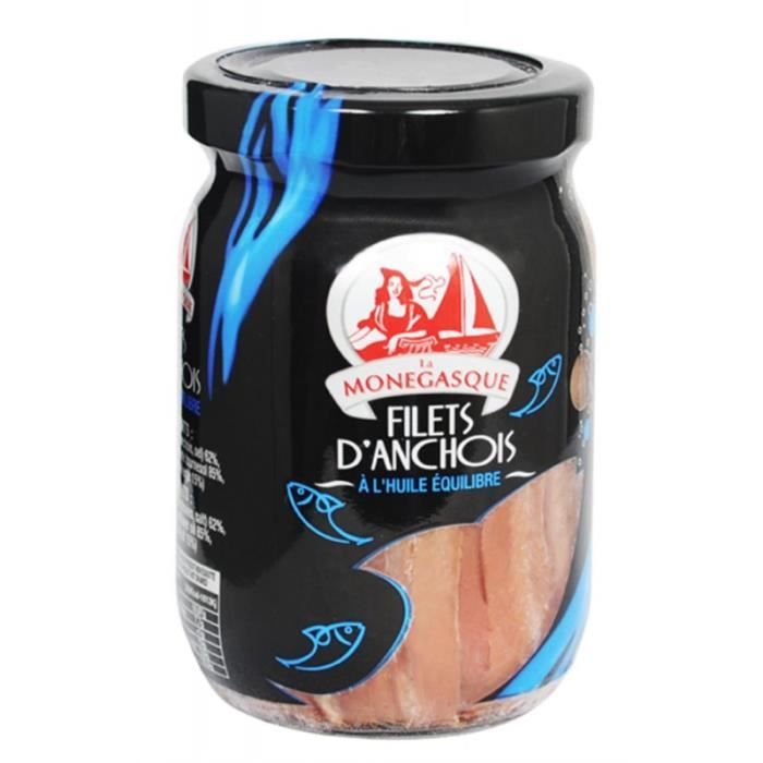 LA MONEGASQUE - Filets D'Anchois Allongés À L'Huile Équilibre Verre 210G - Lot De 3