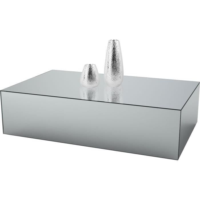 Table basse design bloc rectangle en miroir clair L. 130 x P. 70 x H. 45 cm collection PALO Argenté