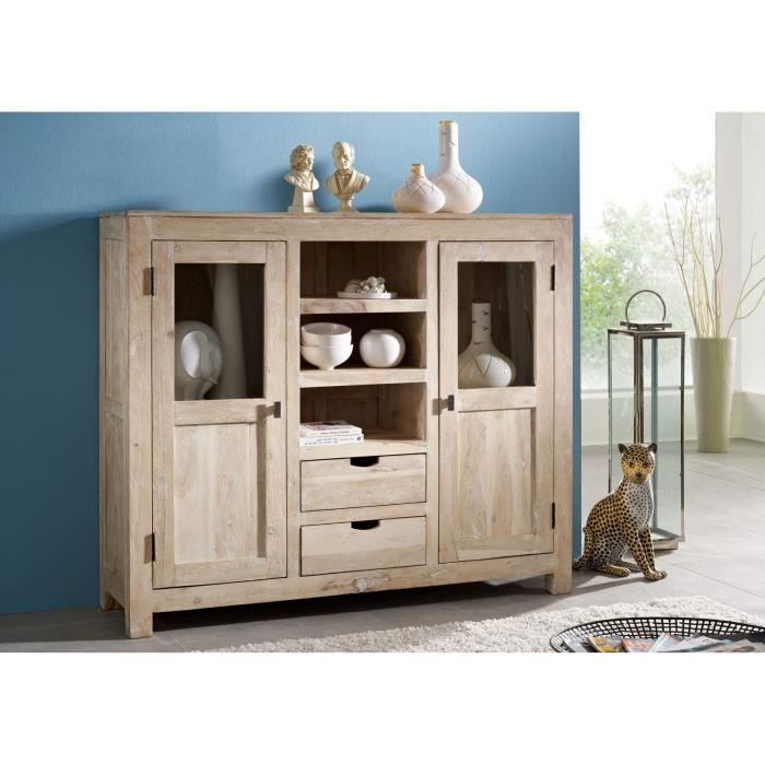 Buffet avec vitrines - Bois massif d'acacia blanchi - NATURE WHITE #63