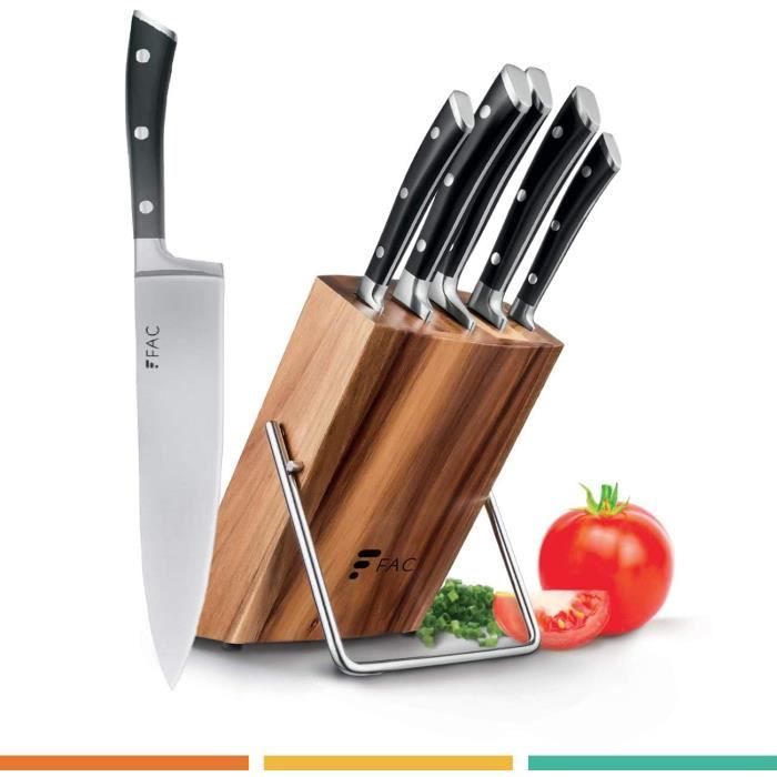 Set de 5 Couteaux Professionnels avec Lame en Acier Inoxydable et Carbone : Chef, Pain, Viande, Office et Cuisine - Kit Chef avec Su