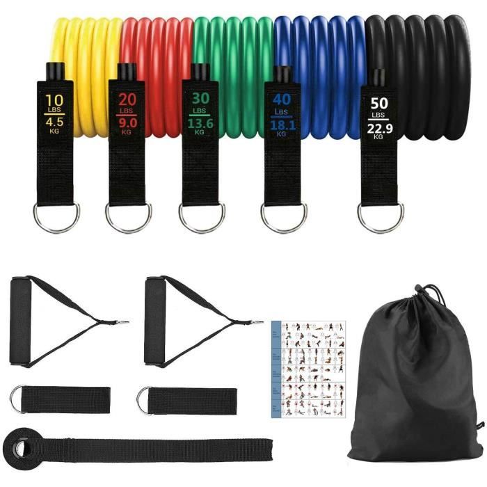 Newlemo Bandes de Résistance Musculation, Bande Elastique Musculation - 5 Tubes Fitness, 2 Poignées, 2 Sangles de Cheville, Ancrage