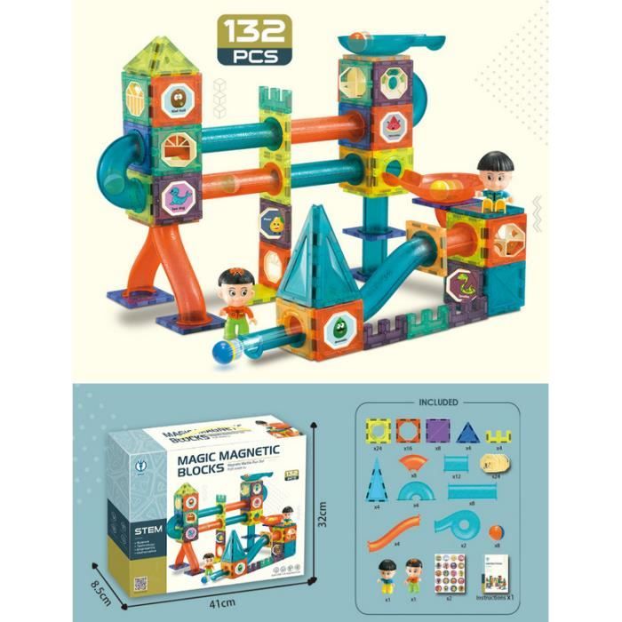 Circuit Boule pour enfants Blocs de construction magnétiques Loisirs Créatifs Jeu de constructions（132 PCS）