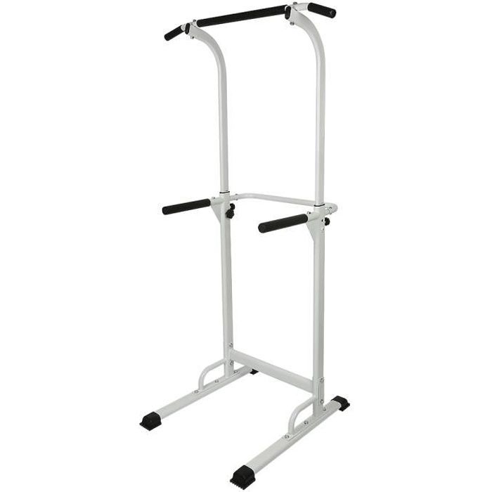 Chaise Romaine Station reglable Multifonctions Barre de Traction dips Banc de Musculation Power Tower pliable-Blanc