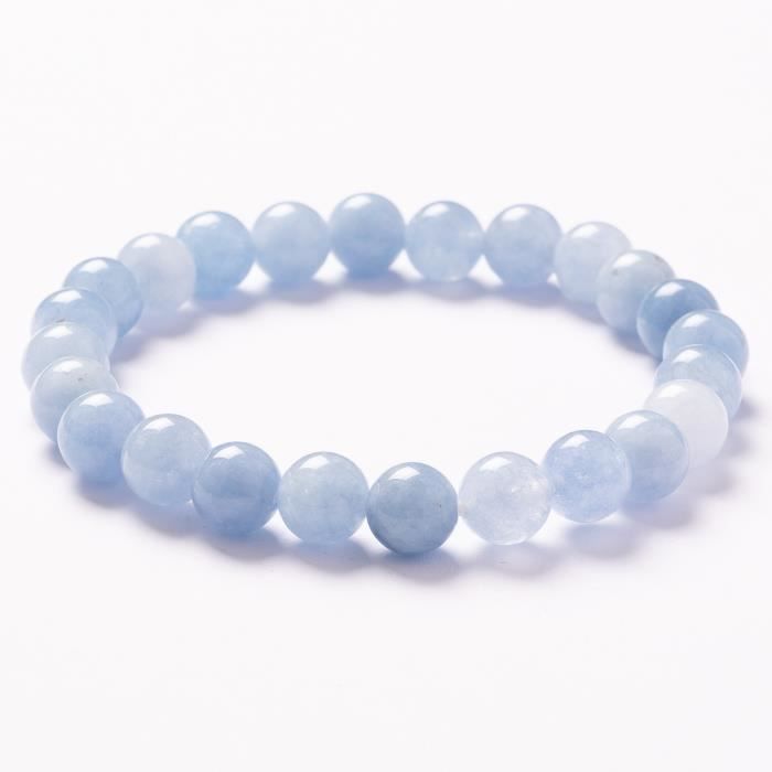 Bracelet Pierre Naturelle Aigue Marine 8mm , Bracelet perle , Pierre Précieuse pour homme et femme