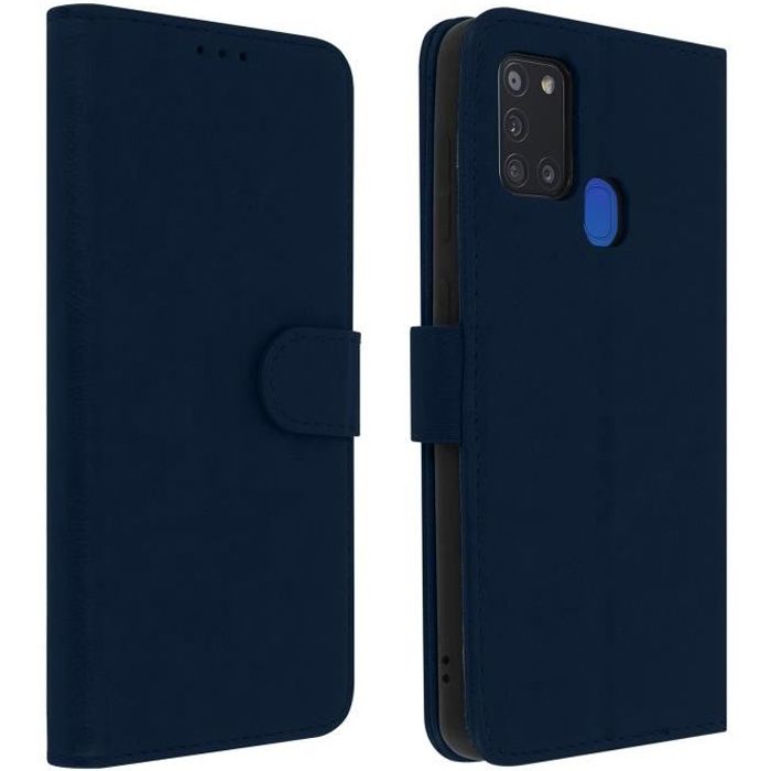Étui Samsung Galaxy A21s Housse Intégrale Porte-carte Fonction Support Bleu