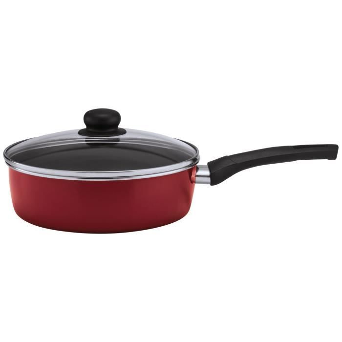 BEKA Sauteuse revêtue avec couvercle en verre Bohème - 24 cm - Rouge