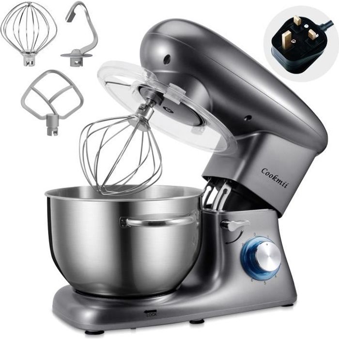Cookmii Robot patissier, SM1505 Petrin robot ménager - Multifonctions&Haute puissance - 1500W - Bol 5.5L - Gris (Prise Britannique)