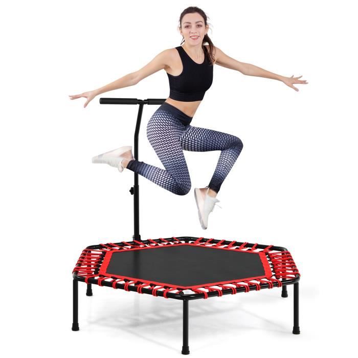 DREAMADE Trampoline de Fitness Hexagonal avec Poignée en FormeT Réglable, Trampoline d'Exercice Pliable avec Pied Antidérapant, Bleu