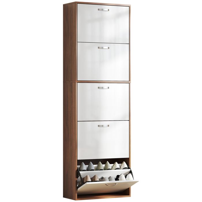 Armoire à chaussures meuble à chaussures design contemporain 5 portes abattantes bicolore blanc marron foncé imitation bois neuf ...