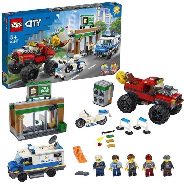 LEGO® City 60245 Le cambriolage de la banque, Jeu de Construction Moto, Monster Truck, Jouet Police Enfant de 5 ans et +