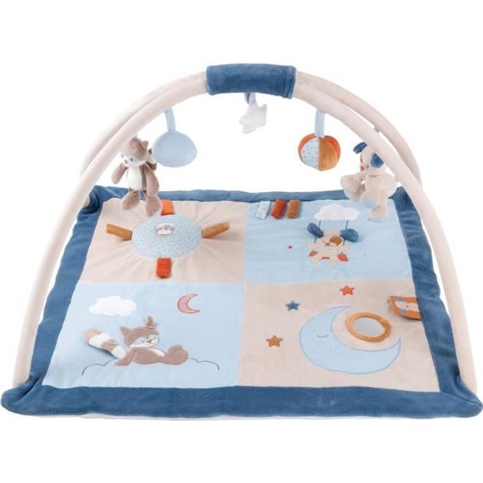NATTOU Tapis avec arches Jim & Bob - 100% polyester - 70 x 80 cm - Beige et bleu - Dès la naissance