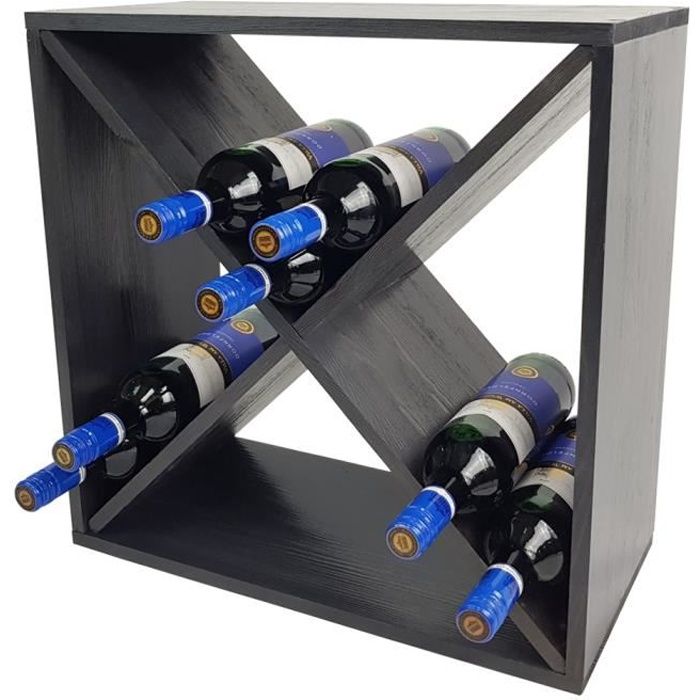 Casier à vin BACCHUS en forme de X - Étagère à bouteilles de 52 x 52 x 25 cm pour 24 bouteilles en bois de pin – ANTHRACITE
