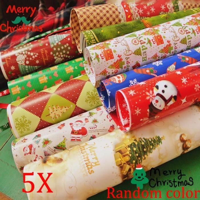 5 pcs Rouleau papier cadeau Premium Noël - 50 x 70 cm - Motif de couleur aléatoire