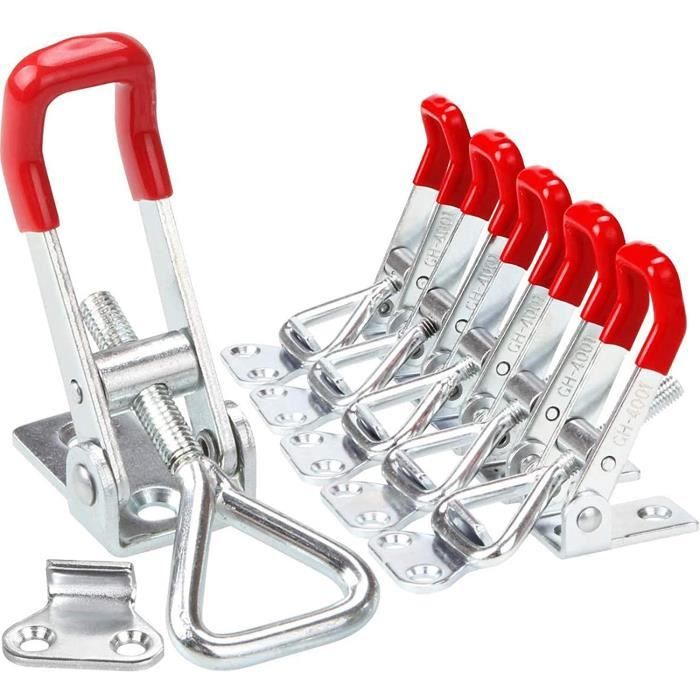 6 Pcs Loquet à Bascule Métal 4001 Capacité de Rétention 100 kg / 220 lbs, Sauterelles de Menuisier Réglable pour Fixation et Serrage