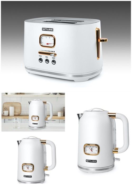 Bouilloire Rétro Vintage + GRILLE PAIN RETRO VINTAGE DESIGN 2 TRANCHES COULEUR ET DORE