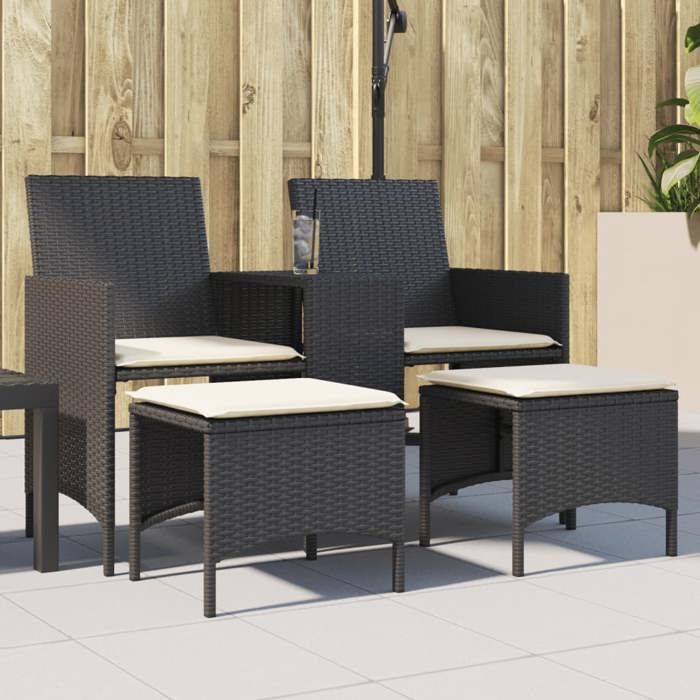 VidaXL Canapé de jardin 2 places avec table et tabourets rotin - vue 6