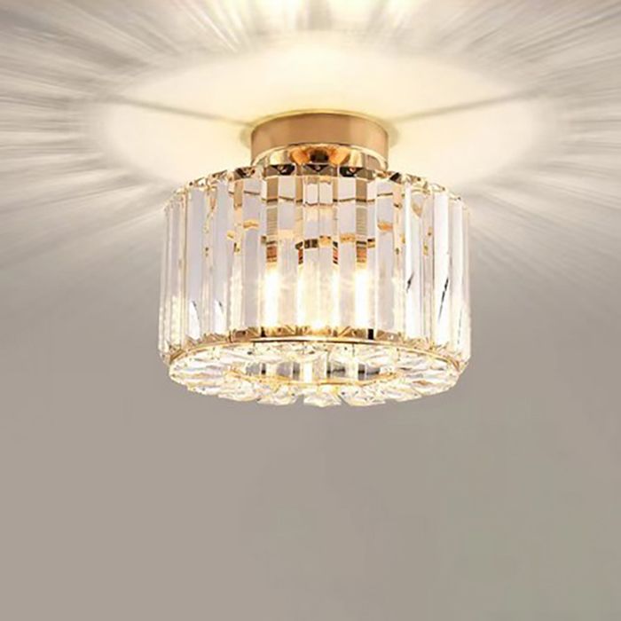 SNOGOLD Plafonnier en Cristal Doré Ø23cm Lampe Plafonde Moderne Semi-Encastré E27 Luminaire pour Couloir Salon Salle à Manger