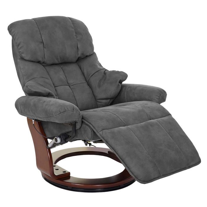 Fauteuil TV de relaxation pivotant en tissu/textile gris fonce cadre en bois moulure aspect noyer 04_0007817