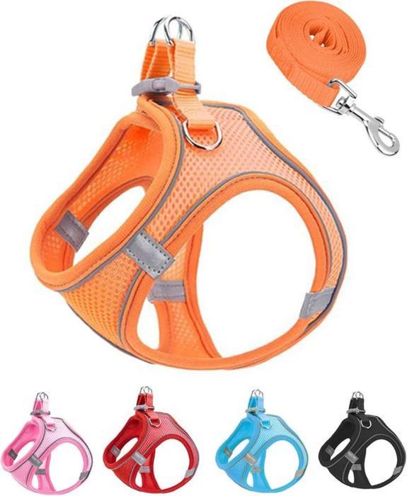Comparer les prix de Ensemble harnais et laisse pour chien en maille souple orange S, harnais pour chiot sans évasion facile à marcher(Orange, S)