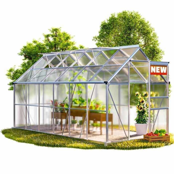 GARDEBRUK® Serre de jardin aluminium 72m² 380x190cm 4 lucarnes serre à tomates plantes légumes fleurs hivernage châssis 118m³