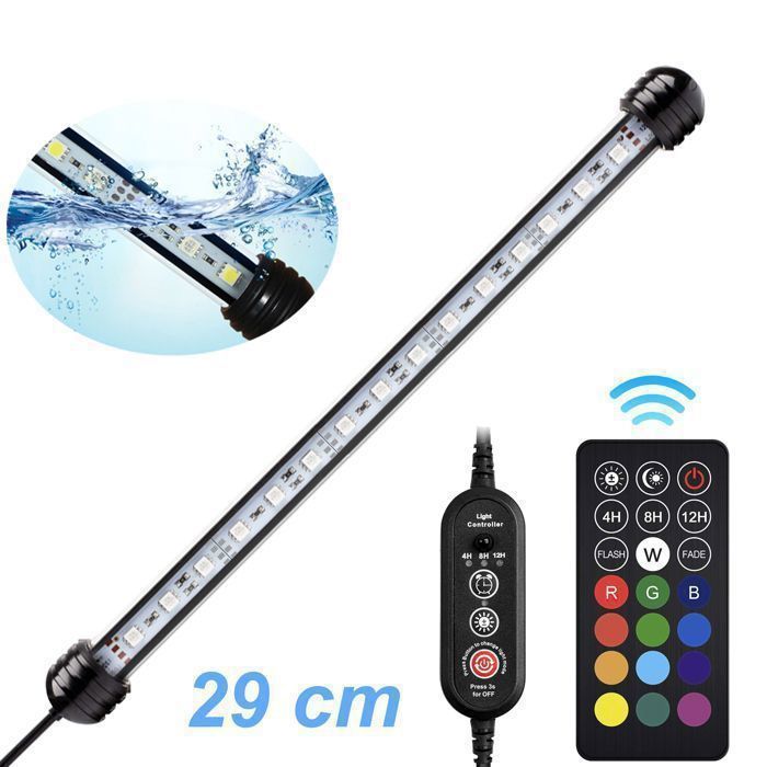 Comparer les prix de Lampe Aquarium LED RGB avec télécommande sans fil Étanche LED Lumière Aquarium Déclairage 29cm