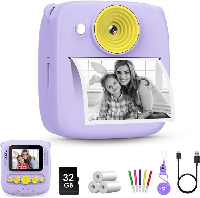 Appareil Photo Enfant Dinosaure, 2 1080P Appareil Photo Numérique, HD Selfie Ap