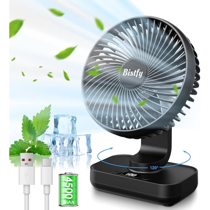 Mini Ventilateur de Bureau Ultra SilencieuxAutomatique Oscillant 120°+ 90° Inclinaison de la Tête Réglable 4500mAh Ventilateur - Hom
